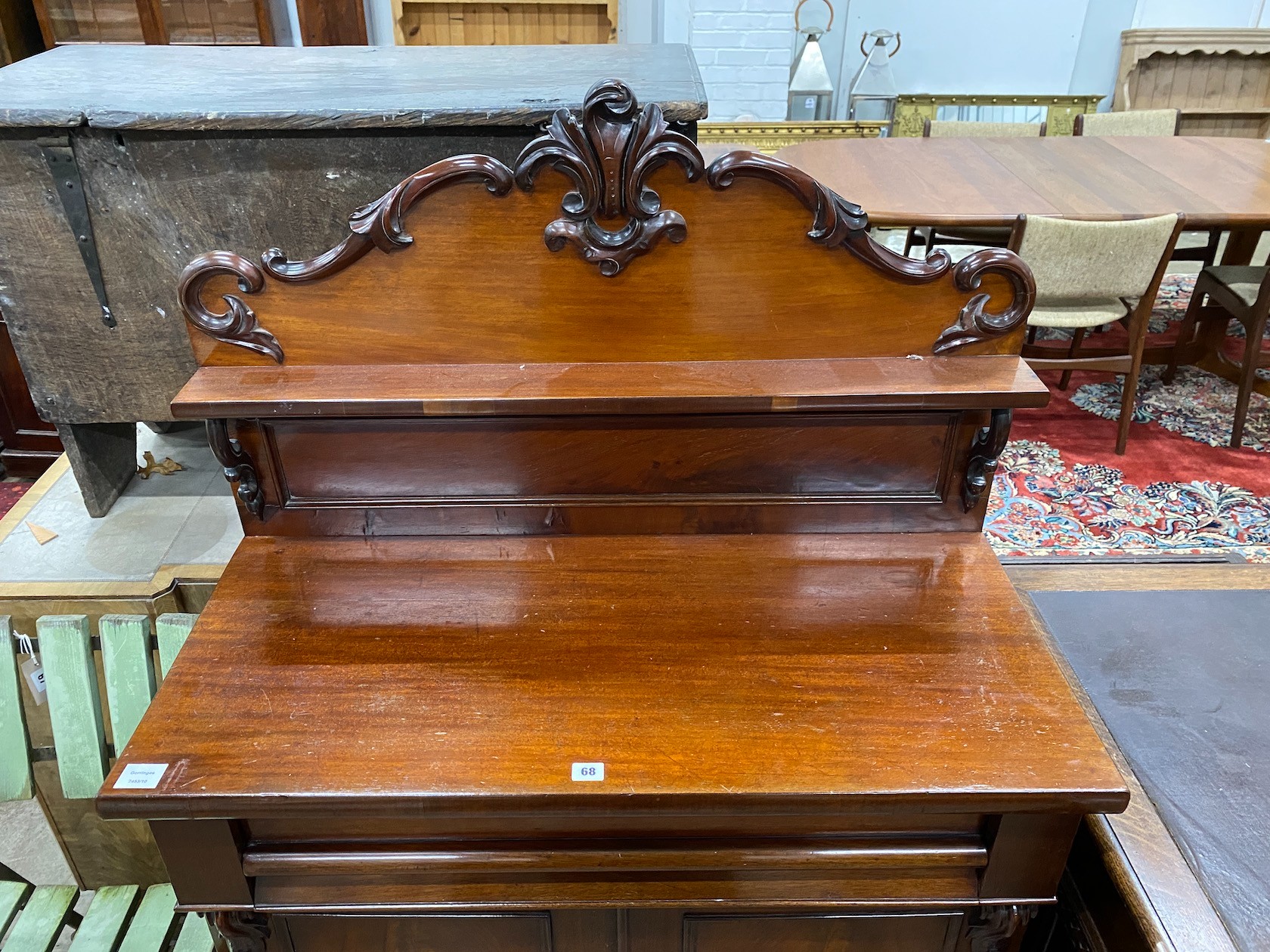 A small Victorian mahogany chiffonier, width 100cm, depth 46cm, height 140cm